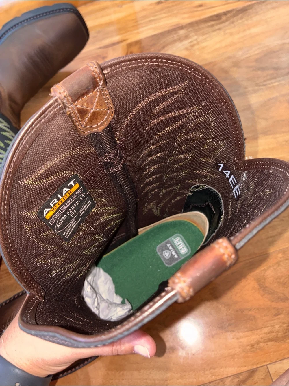 Ariat Men’s Harvester Pull-On Work Boots, brown/black - size 14 EE (wide)